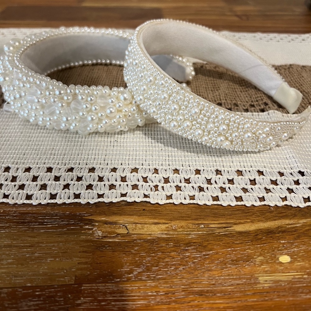 Two beaded bridal white headbands, never worn